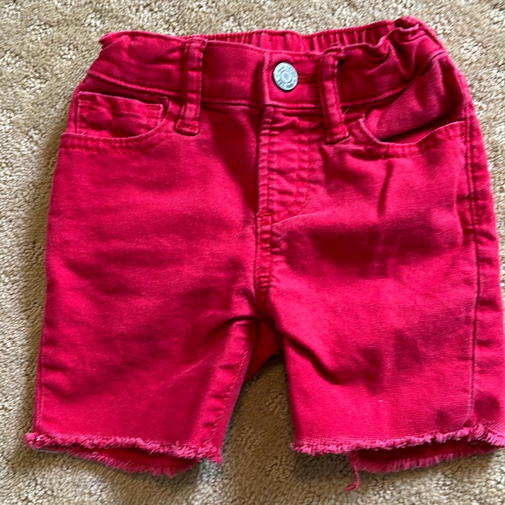 Toddler Boys Gap Red Frayed Hem Denim Shorts Size 18-24M